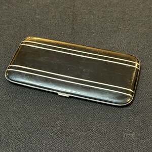 Vintage Elgin American Art Deco Black Enamel and Silver Tone Cigarette Case